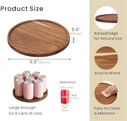 VERTORGAN Acacia Wood Serving Tray,9.8 Inch Decorative Trays,Home Decor - Image 5