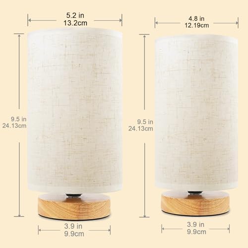 Small Bedside Table Lamp for Bedroom set of 2,Minimalist Wood Base & Round Fabric Shade,Mini Cute Cozy Warm Nightstand Boho Lamp set, Study Desk Night Stand Light for Room, Dorm,Nursery,Living Room - Image 3
