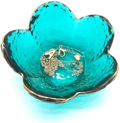 Green Flower Ring Jewelry Tray, Small Glass Jewelry Dish for Women, Room Decor Trinket Tray for Earrings Necklaces, Wedding Engagement Ring Holder, Key Dish Jewelry Plate Bowl Gift by BESSKON