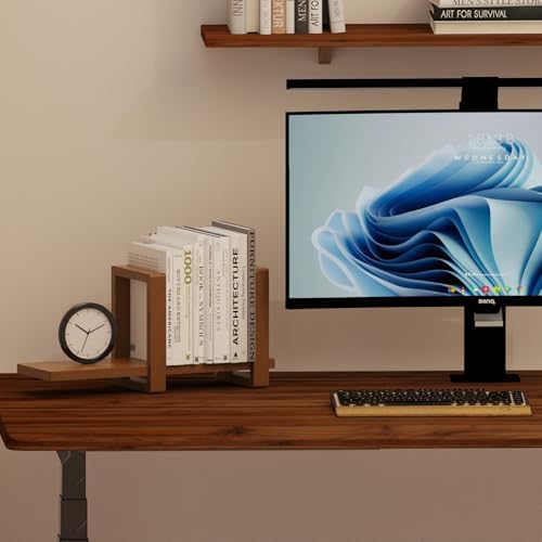 100% Solid Wood Adjustable Desktop Bookshelf, Retro Tabletop Bookshelf, Desk Shelf for Living Room, Home, Office, Perfect for Magazine, Books, Cookbooks, No Tools Required to Assemble (Walnut Brown) - Image 2