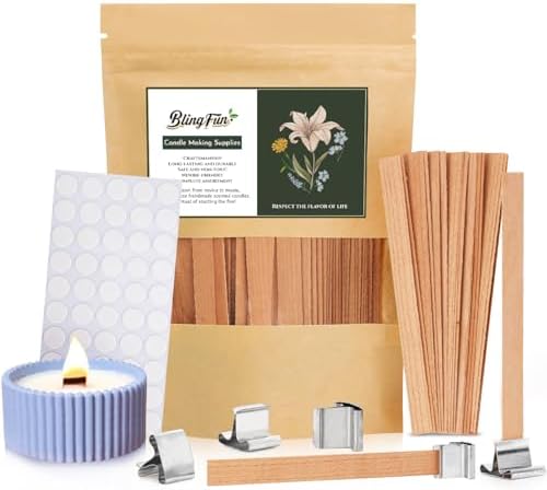 300pcs Wood Wicks for Candles Making,100pcs Wooden Candle Wicks and Base, Wick Stickers,for Soy Wax, Beeswax, Coconut Wax - DIY Candle Making Supplies for Beginners & Professionals by Blingfun