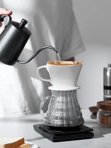 DOWAN Pour Over Coffee Maker, Non-Electric Pour Over Coffee Dripper, Manual Brew Maker, Single Cups Porcelain Slow Brewing Accessories for Gifts,White - Image 2