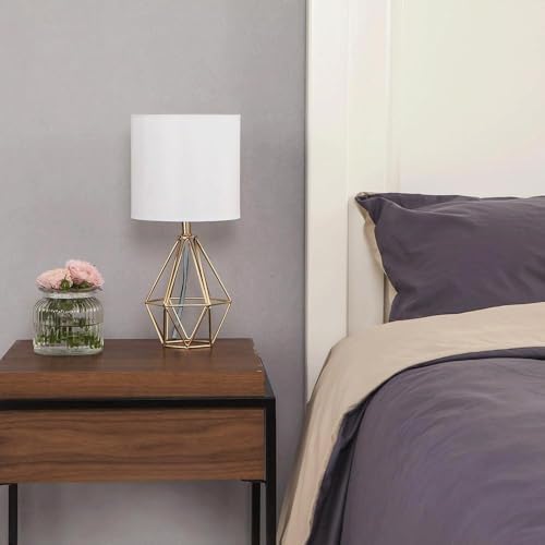 Gold Small Table Lamp Set of 2, Modern Bedside Nightstand Lamps with Geometric Metal Base White Fabric Shade, Cute Desk Lamp for Living Room Bedroom - Image 5