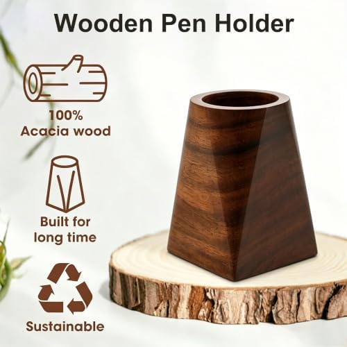 Nykto Wooden Pen Holder, Office Supplies Organizer Caddy Stand - Image 3