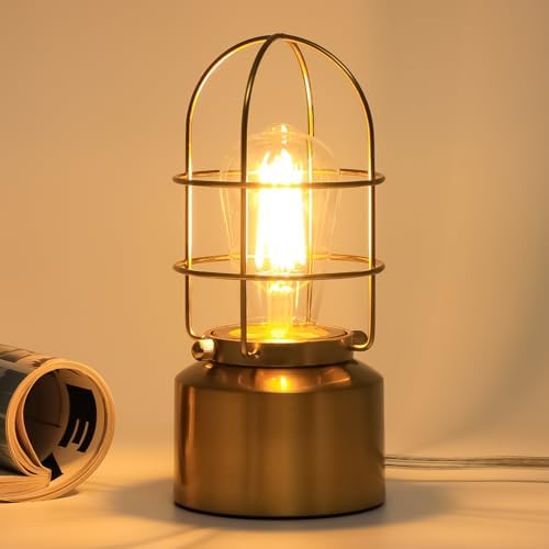 Haian Support Small Touch Gold Table Lamp for Small Spaces - 3 Way Dimmable Industrial Bedside Lamp - Steampunk Antique Nightstand Desk for Bedroom, Living Room (Bulb Included) by HaianSupport