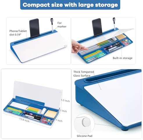 Varhomax Glass Desk Whiteboard with Storage, Desktop Organizer - Image 4