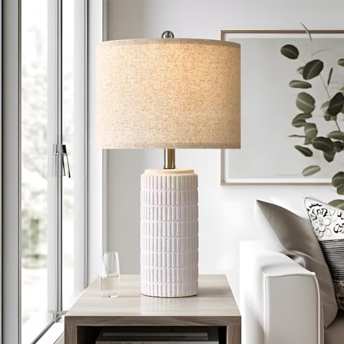 PoKat 23" Table Lamp, Farmhouse Bedside Lamps for Bedroom Set of 2, Ceramic End Table Lamps for Living Room, Traditional Nightstand Desk Lamps, Frosted White Lamps, Medium - Image 6