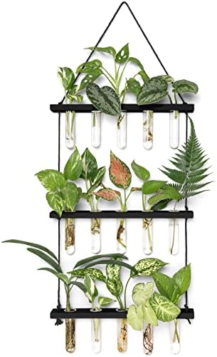 Mkono Plant Propagation Station, 3 Tier Black Wall Hanging Vase Test Tubes by Mkono