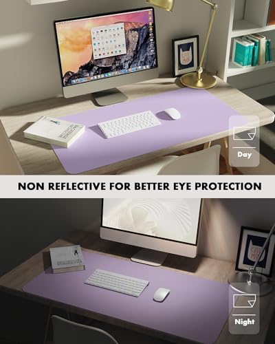 YSAGi Double-Sided Desk Pad, 35.4"x17"Leather Desk Mat, Eco Cork Desk Pad Protector,Large Mouse Pad,Waterproof Desk Blotter for Office/Home(Light Purple) - Image 4