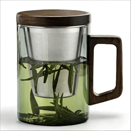Tea Infuser Mug 400ML/15.5oz，Borosilicate Glass Infusion Mug Dishwasher Safe preferred for birthday gifts (dark geen) by WwwLryct
