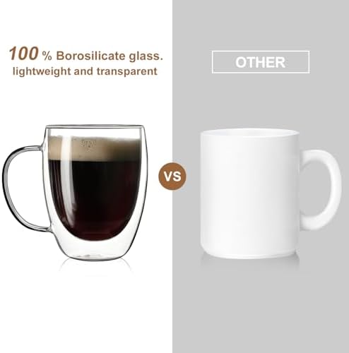 Aurzen 2 Pack Double Walled Glass Coffee Mugs with Handles, Large Insulated Layer Coffee Cups, 12oz Clear Borosilicate Mugs, Perfect for Cappuccino, Tea, Microwave Safe - Image 3