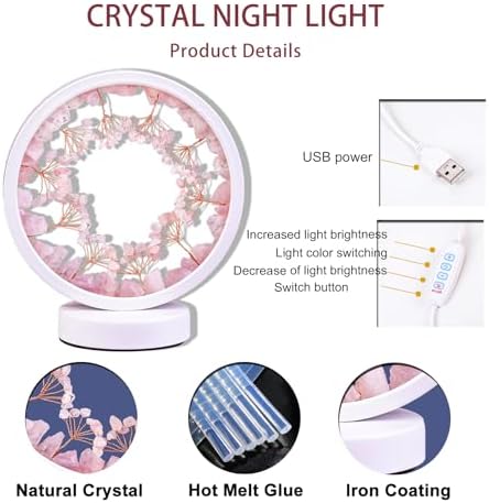 Runyangshi Lotus Lamp Natural Crystal Lamp, Tree of Life 3 Color Dimmable Crystal Wreath Light, Table Decor Spiritual Housewarming Gift(Rose Quartz) - Image 3