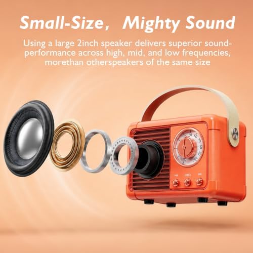 Dosmix Retro Bluetooth Speaker, Small Vintage Decor Gifts Pumpkin Orange - Image 5