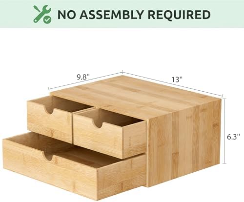 Bamboo Desk Organizer with Drawers, Desktop Storage for Office Supplies - Image 3