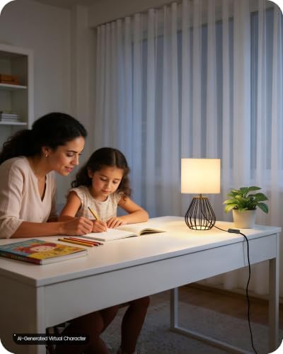 Small Table Lamp for Bedroom, Modern Bedside Lamp with White Linen Lampshade & Black Metal Base, 2700K LED Bulb Included, Decorative Nightstand Lamp for Living Room, Entryway, W06TL05 - Image 4