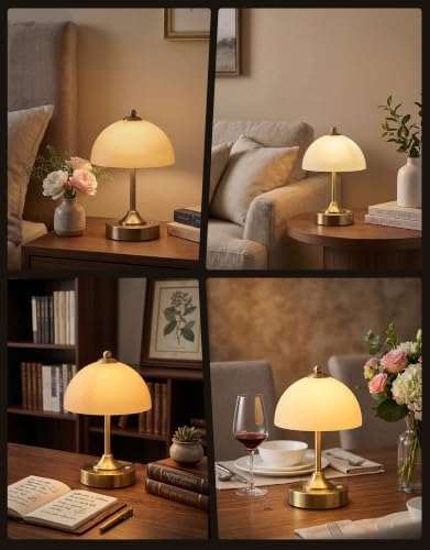 ROTTOGOON Cordless Table Lamp, 5200mAh Gold Rechargeable Battery Operated Lamp, 3-Way Dimmable Touch Lamps, Small Glass Bedside Nightstand Light for Bedroom Dining Table Living Room - Image 7