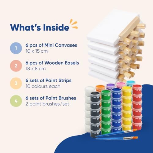 Mini Canvas & Easel Painting Kit Set of 6 - 4x6 Kids Gift & Paint Night - Image 3
