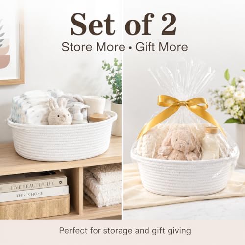 ABenkle Small Basket with Handles, Boho Decorative Rope Woven Dog Cat Toy Storage Bin Shelf Storage Organizer, Easter Christmas Gift Basket, 12"x8"x5", 2 Pack - Image 3