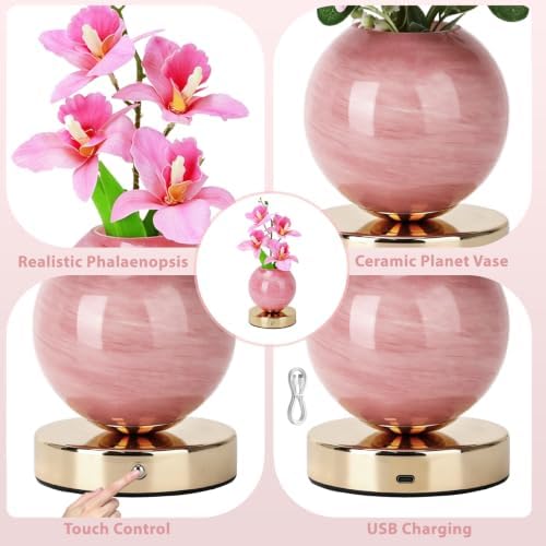 Pink Phalaenopsis Flower Lamp, Rechargeable Cordless LED Floral Table Lamp - Image 6
