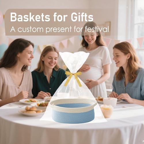 JMvicyroam Small Woven Basket, Empty Gift Basket, White&Blue/1 Pack - Image 5