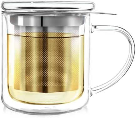 Teabloom Personal Tea Maker - Insulated Heatproof Glass Cup with Loose Tea Infuser and Lid/Coaster – Tea Connoisseur's Choice – Borosilicate Glass Infusion Mug (8 Oz) by Teabloom