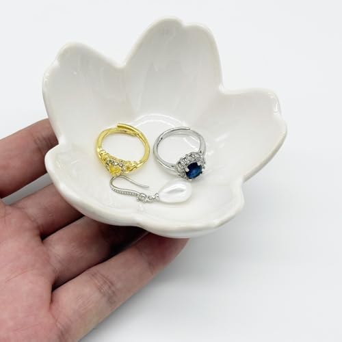 Small Flower Ring Dish Jewlery Tray, Ceramic Jewelry Dish Tray Cute Room Nightstand Decor Trinket Dish Bathroom Ring Holder Jewelry Plate Bowl Christmas Friendship Birthday Gifts for Women Mom - Image 5