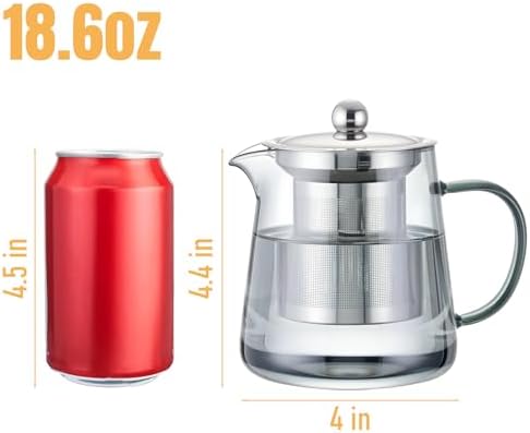 PARACITY Clear Teapot, Glass Kettle with Infuser, Tea Maker, 18.6 oz, Black - Image 3