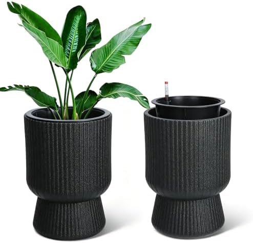 Garvee Self-Watering Planters, Set of 2, 14.2 Inch Tall Plant Pots by Garvee