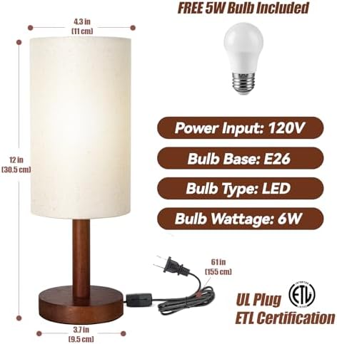 LALISU Small Table Lamp，Nightstand Lamp Wood Bedside Lamp Plug in 2Pcs - Image 7