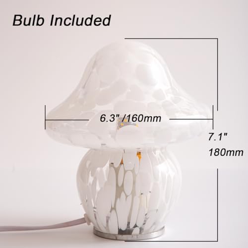 HEQET Mushroom Lamp Glass Mushroom Table Lamp for Bedrooms, Living Room, Aesthetic Lamps for Bedroom, Cute Bedside Lamp（White Dot） - Image 5