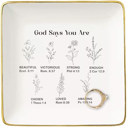NZY Christian Scripture Bible Verse Gift for Girls and Women,Affirmations Inspirational Reminder Present,Mother's Day,Birthday,Graduation,New Year Christmas Gift-Jewelry Tray Trinket Holder Ring Dish by NZY