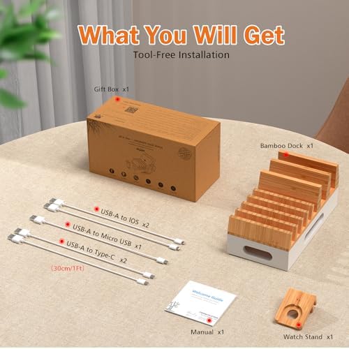 Pezin & Hulin Bamboo Charging Station with 5 Cables-Natural+White - Image 3