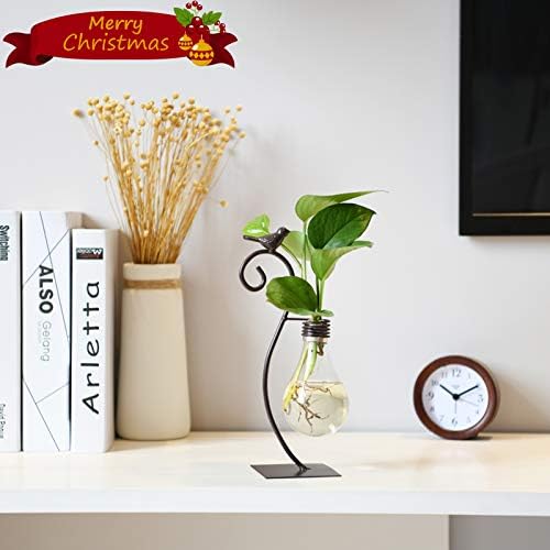 Marbrasse Desktop Glass Planter Hydroponics Vase,Planter Bulb Vase with Holder for Home Decoration,Modern Creative Bird Plant Terrarium Stand, Scindapsus Container (Bulb Vase) - Image 2