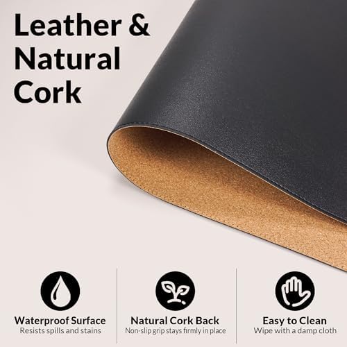 AFIING Desk Mat 35.4" x 17", Cork & PU Leather Desk Pad, Black - Image 4