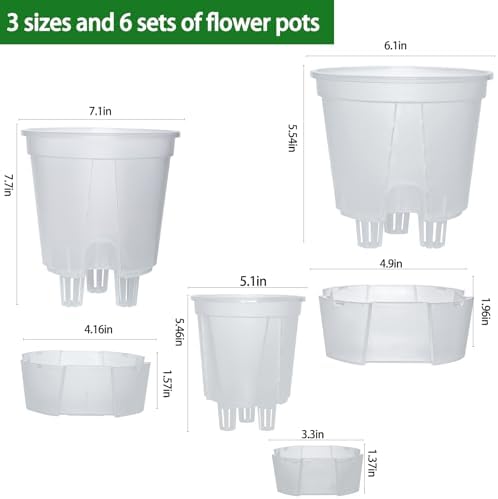 Cdd's Path 6-Pack Bare Root Planter Self Watering Pots Set with Holes for Indoor/Outdoor Plants, 2 Each of 5, 6 and 7 Inch Planter Pot with Watering Hole/Reservoir and Air Pipes, Clear - Image 6