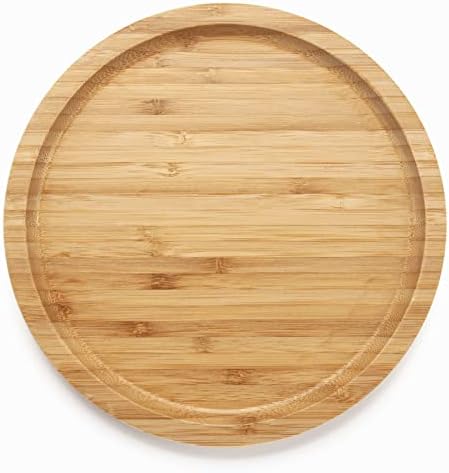 XIMISISE Round Bamboo Tray, Wood Serving Tray, Wooden Platter, Wood Charcuterie Board, Decorative Tray for Coffee Table, 7.9 inch - Image 2