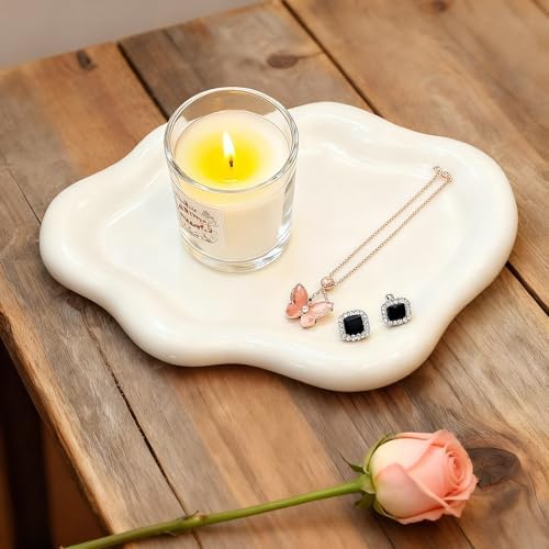 Ceramic White Jewelry Tray, Trinket Dish, Ring Dish, Room Funky Decor Aesthetic, Decorative Cloud Vanity Key Tray for Women, Ring Holder Dish, Cute Jewelry Plate Bowl Room Decor Aesthetic by Unknown