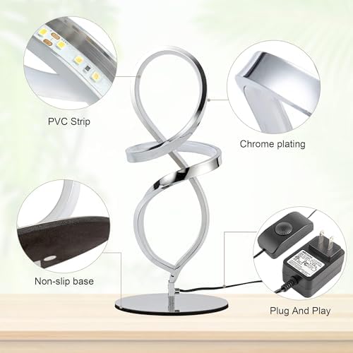 Modern Small Table Lamp with LED Spiral Design, 12W Chrome Nightstand Lamp - Image 6