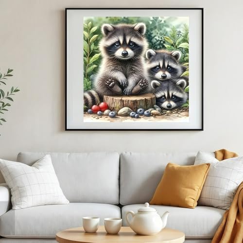 5D Animals Diamond Painting Kits for Adults,Raccoon Family Diamond Art Kits - Image 2