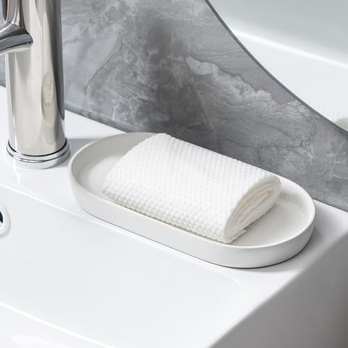 2 Pack Speckled White Round Soap Dispenser Tray - 8'' Ceramic Vanity Tray & Organizer Plate Set, Bathroom & Kitchen Countertop Decor for Soap Dispenser, Jewelry, Cosmetics, Sink - Image 5