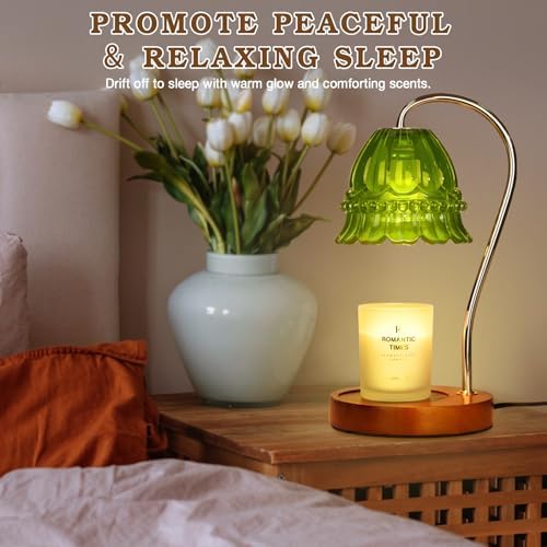 Funistree Flower Candle Warmer Lamp with Timer, Dimmable Candle Lamp Warmer, Christmas Birthday Gifts for Women Mom Her, Housewarming Home Decor, Lotus Wax Warmer for Yankee Candles - Green Flower - Image 7