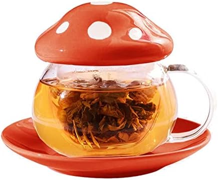 Glass Mushroom Shape Teacup Saucer Set Coffee Mug with Filter Cup by Mozacona