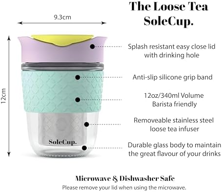 Travel Mug Loose Tea Infuser - Detachable Tea Strainer with Spillproof Lid - BPA-Free Reusable Glass Travel Coffee Cup with Silicone Band (Ice Cream, 12oz) - Image 2