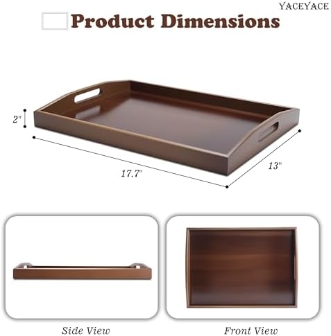 Large Bamboo Tray for Ottoman, 17.7"x13"x2" Large Serving Tray - Image 2