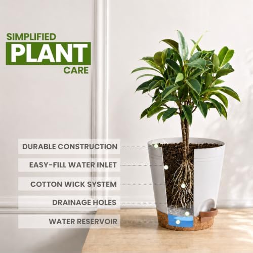 Utopia Home Self Watering Pots for Indoor Plants 6.8"/6.4"/5.9"/5.5"/4.9", Planters for Indoor Plants, Multi-Size Flowerpot, Set of 10 Plant Pots with Drainage & Reservoir (White) - Image 4