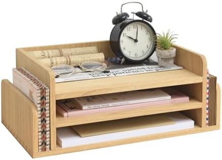 KIRIGEN Wood Desk Organizer, 5-Tray Letter Tray and Mail Sorter Natural 2TP by KIRIGEN