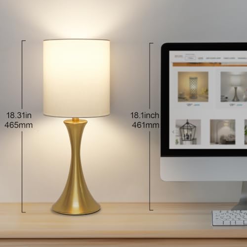 Gold Bedside Lamp Touch Control Table Lamp for Bedroom, 3-Way Dimmable Nightstand Lamp with White Shade, Modern Table Lamp for Living Room, Minimalist Desk Lamp for Dorm, Home, Office, Bulb Included - Image 4