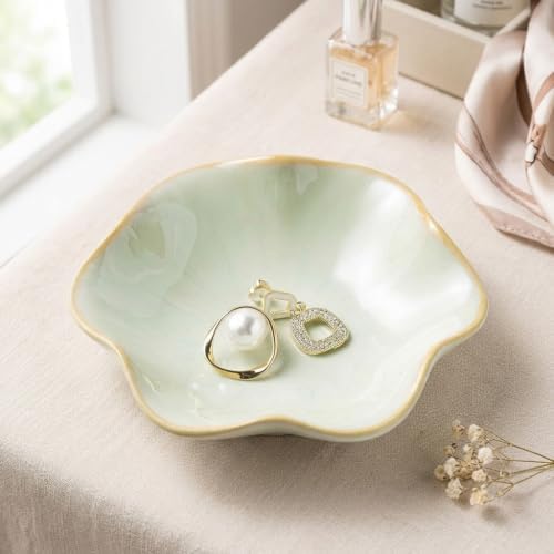 Ceramic Dish Tray Light Green Round Decorative Catchall for Keys - Image 2