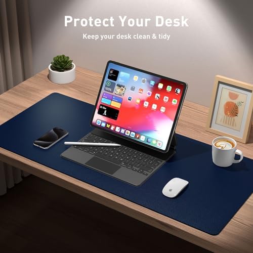 Aothia Leather Desk Pad Protector, Mouse Pad, Office Desk Mat, Non-Slip PU Leather Desk Blotter, Laptop Desk Pad, Waterproof Desk Writing Pad for Office and Home (48"x17", Dark Blue) - Image 3
