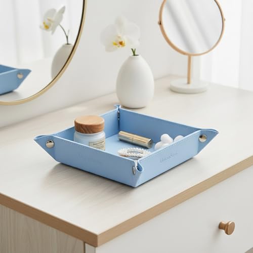 UnionBasic Small Valet Tray, Jewelry Tray for Rings Watches Earrings, Entryway Catchall Caddy for Coins Keys Change, Nightstand Bedside Valet Holder, Trays for Electronic Gadgets, Blue - Image 4